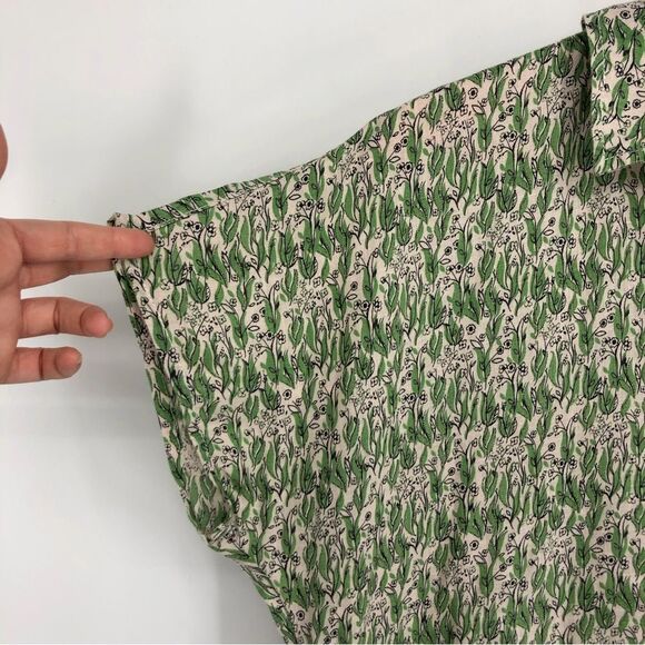 Cynthia Rowley Shirt Womens Medium 100% Linen Leaf Print Botanical Henley Peplum - Picture 2 of 12